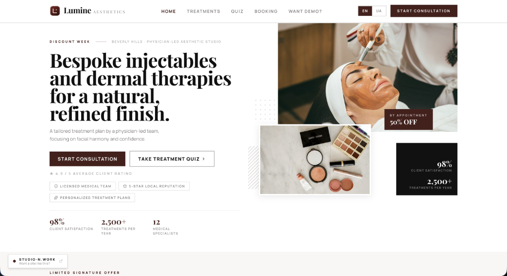 Lumine Aesthetics website